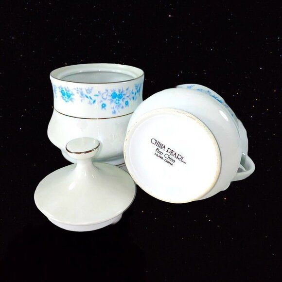 Vintage China Pearl Helen Creamer With Blue Flower Silver Trim Sugar Cream 4”T - Picture 3 of 5